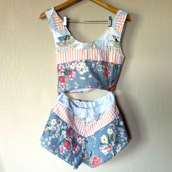 Hand Crafted Other - Upcycle quilted two piece short set crop top handmade